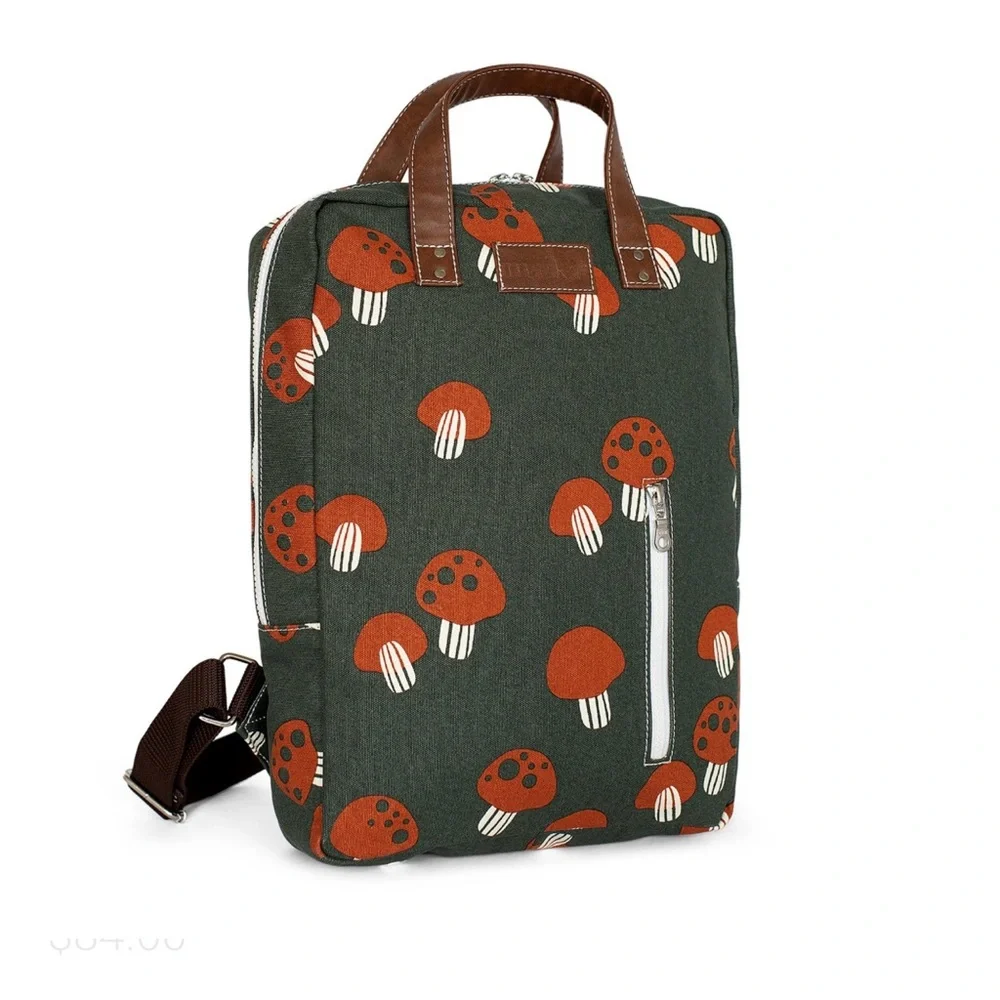 Marika Green and Orange Mushroom Laptop Backpack